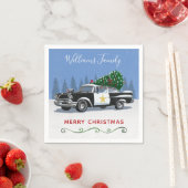 ヴィンテージ警察の車クリスマスツリーモノグラム スタンダードカクテルナプキン (インサイチュ)