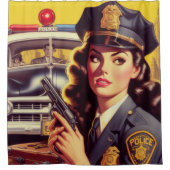 ヴィンテージ警察官イラストレーション シャワーカーテン (正面)