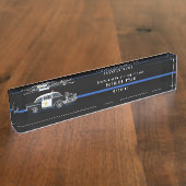 ヴィンテージ警察車ブルーラインパーソナライズされた デスクネームプレート (側面)