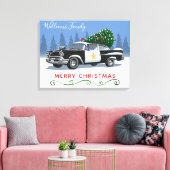 ヴィンテージ警察車メリークリスマスモノグラム名 キャンバスプリント (インサイチュ (リビング))