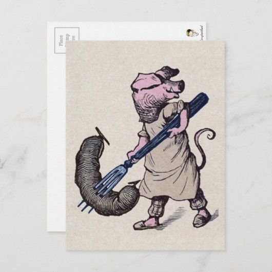 ヴィンテージ豚とソーセージ葉書 ポストカード (正面/裏面)