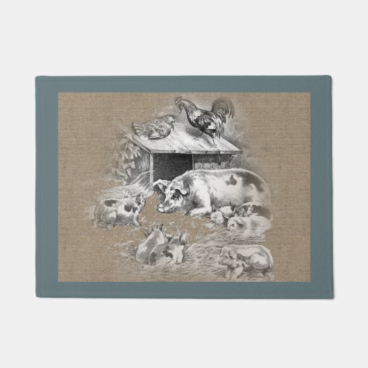 ヴィンテージ豚とピギーズカントリーファームとペット ドアマット (正面)