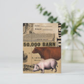 ヴィンテージ豚と牛のコラージュ ポストカード (スタンド正面)