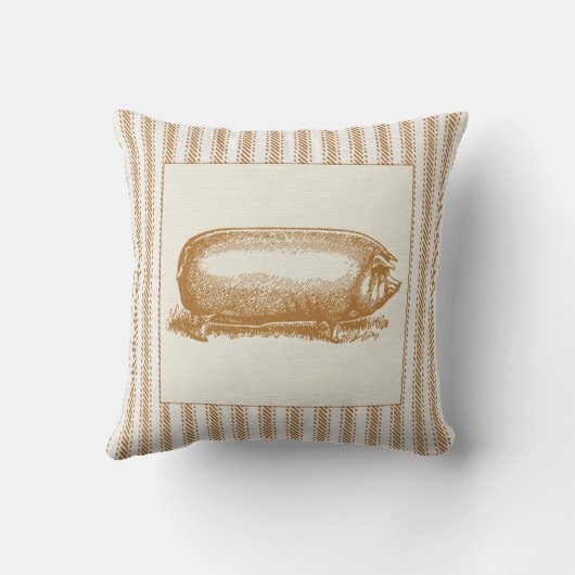 ヴィンテージ豚による茶色いチッキング効果 クッション (裏面)