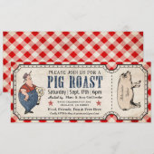 ヴィンテージ豚の焼き肉チケット招待状 招待状 (正面/裏面)