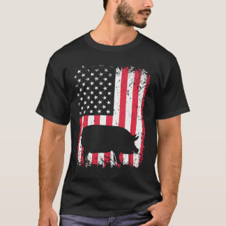 ヴィンテージ豚アメリカ国旗の動物の恋人ズーキーパー Tシャツ