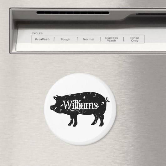 ヴィンテージ豚シルエカスタムットファミリー名冷蔵庫 マグネット (インサイチュ (食洗機))