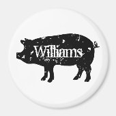 ヴィンテージ豚シルエカスタムットファミリー名冷蔵庫 マグネット (正面)