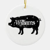 ヴィンテージ豚シルエットカスタムクリスマス飾り セラミックオーナメント (正面)