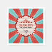 ヴィンテージ象のサーカス赤と青のパターン スタンダードカクテルナプキン (正面)