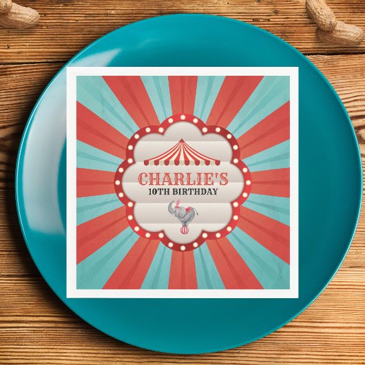 ヴィンテージ象のサーカス赤と青のパターン スタンダードカクテルナプキン