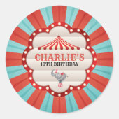 ヴィンテージ象のサーカス赤と青のパターン ラウンドシール (正面)