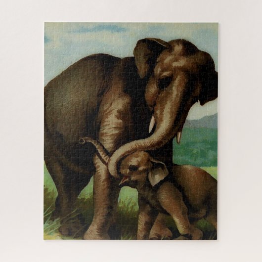 ヴィンテージ象の牛で彼女の子牛ジグソーのパズル ジグソーパズル (縦)