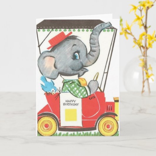 ヴィンテージ象の誕生日の挨拶状 カード (黄色い花)