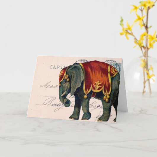ヴィンテージ象の郵便はがきのデジタル芸術、誕生日 カード (黄色い花)
