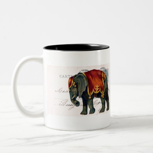ヴィンテージ象はがきデジタルアート ツートーンマグカップ (左)
