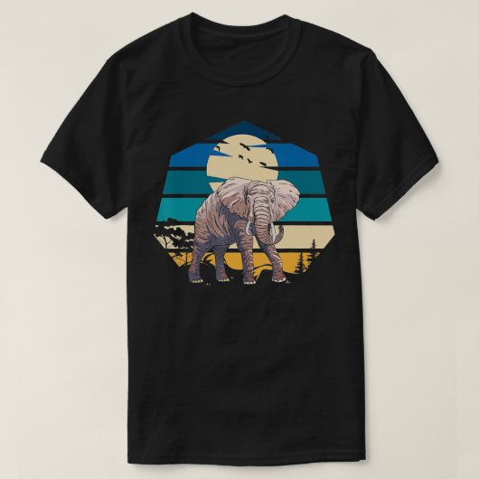 ヴィンテージ象サンセットアフリカインドワイルダネス Tシャツ (デザイン正面)