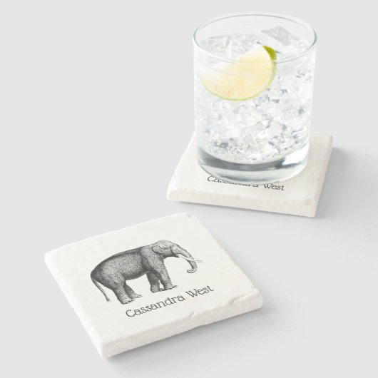 ヴィンテージ象スケッチ ストーンコースター (横)