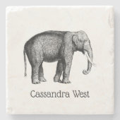 ヴィンテージ象スケッチ ストーンコースター (正面)