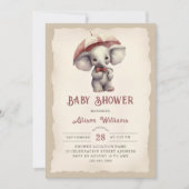 ヴィンテージ象男女兼用赤ちゃんシャワー 招待状 (正面)