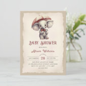 ヴィンテージ象男女兼用赤ちゃんシャワー 招待状 (スタンド正面)