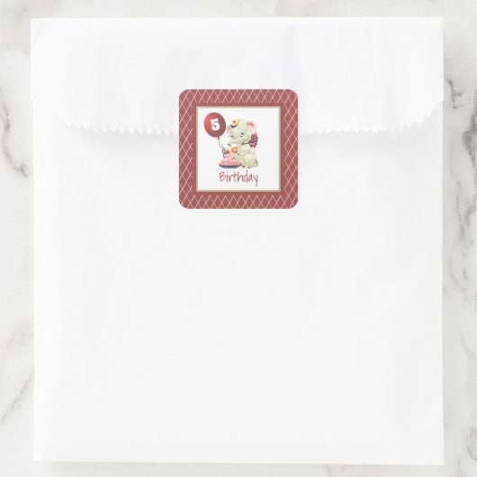 ヴィンテージ象誕生日スクエアステッカー スクエアシール (バッグ)