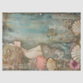 ヴィンテージ貝殻付き人魚、ターコイズ金ゴールド 薄葉紙 (正面)