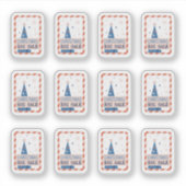 ヴィンテージ販売の青いクリスマスツリー付きシール シール (正面)