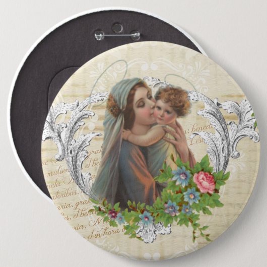 ヴィンテージ賛美ヴァージンメアリーイエスバラ 缶バッジ (正面&裏面)