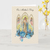 ヴィンテージ賛美ヴァージンメアリーイエズブルーフローラ カード (黄色い花)