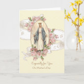 ヴィンテージ賛美ヴァージンメアリーカトリック母の日 カード (黄色い花)