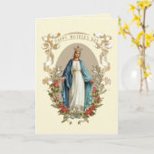 ヴィンテージ賛美ヴァージンメアリーカトリック母の日 カード (黄色い花)