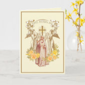 ヴィンテージ賛美ヴァージンメアリーカトリック母の日 カード (黄色い花)