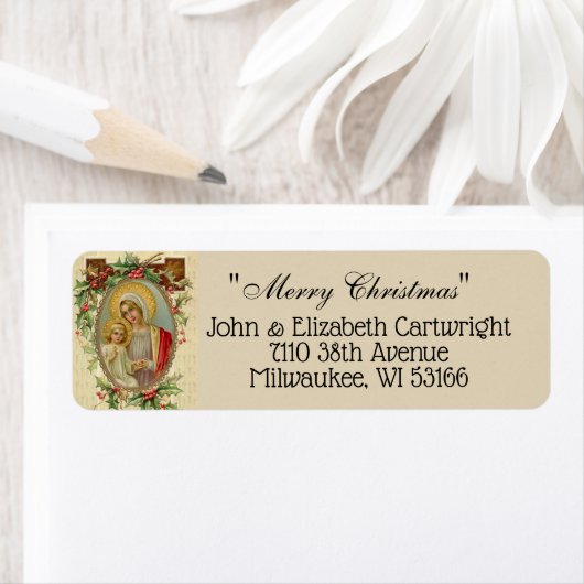 ヴィンテージ賛美ヴァージンメアリー&ベビーイエスフローラ ラベル (インサイチュ)