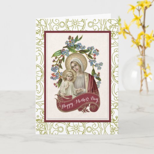 ヴィンテージ賛美ヴァージンメリーイエズマザーズデイ カード (黄色い花)