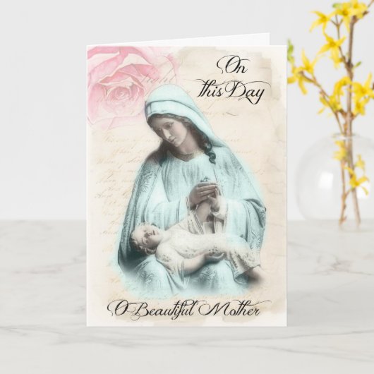 ヴィンテージ賛美ヴァージンメリーイエズマザーズデイ カード (黄色い花)