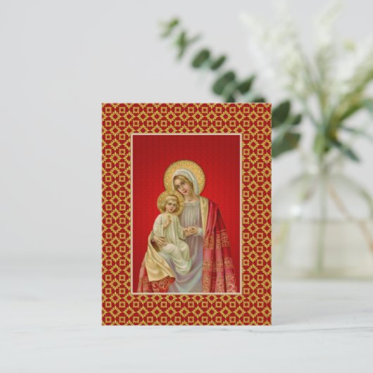 ヴィンテージ賛美ヴァージン・メアリーとイエス ポストカード (スタンド正面)