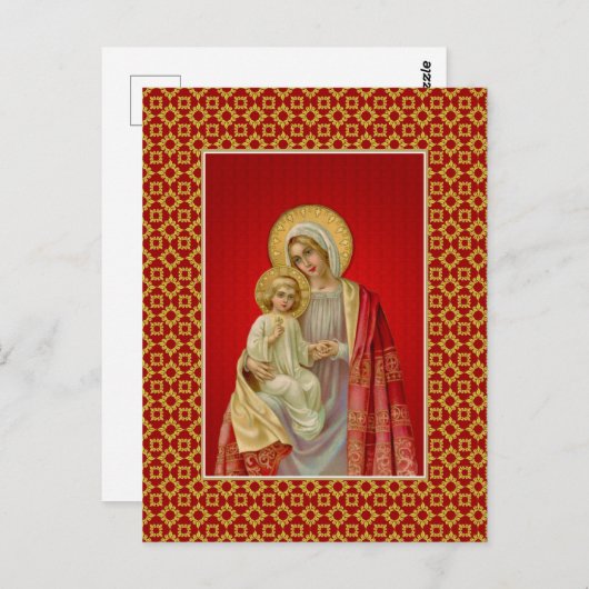 ヴィンテージ賛美ヴァージン・メアリーとイエス ポストカード (正面/裏面)