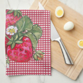 ヴィンテージ赤いちごギンガムカントリー素朴 キッチンタオル (四つ折り)