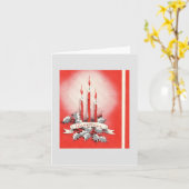 ヴィンテージ赤いクリスマスキャンドルカード カード (黄色い花)