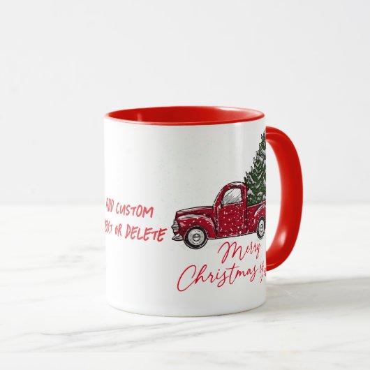 ヴィンテージ赤いトラックがメリークリスマスY'allを迎える マグカップ (正面右)