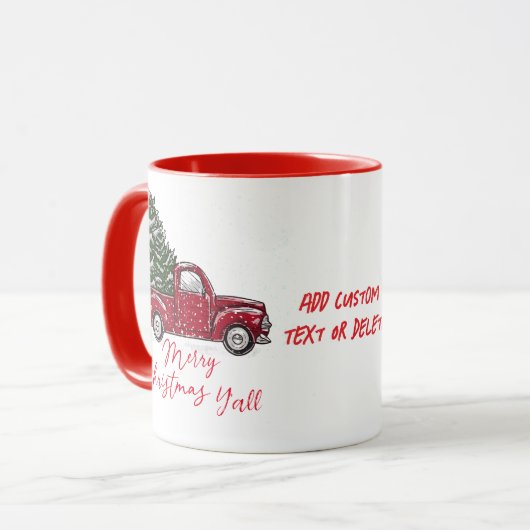 ヴィンテージ赤いトラックがメリークリスマスY'allを迎える マグカップ (正面左)