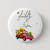 ヴィンテージ赤いトラックとヒマワリのパパ 缶バッジ (正面)