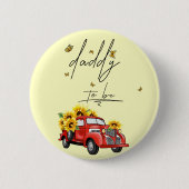 ヴィンテージ赤いトラックとヒマワリのパパ 缶バッジ (正面)