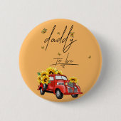 ヴィンテージ赤いトラックとヒマワリのパパ 缶バッジ (正面)