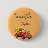 ヴィンテージ赤いトラックにヒマワリ 缶バッジ (正面)