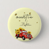 ヴィンテージ赤いトラックにヒマワリ 缶バッジ (正面)