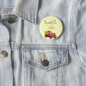 ヴィンテージ赤いトラックにヒマワリ 缶バッジ (インサイチュ)