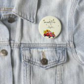 ヴィンテージ赤いトラックにヒマワリ 缶バッジ (インサイチュ)