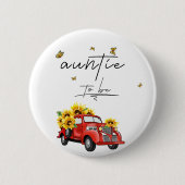 ヴィンテージ赤いトラックにヒマワリ 缶バッジ (正面)